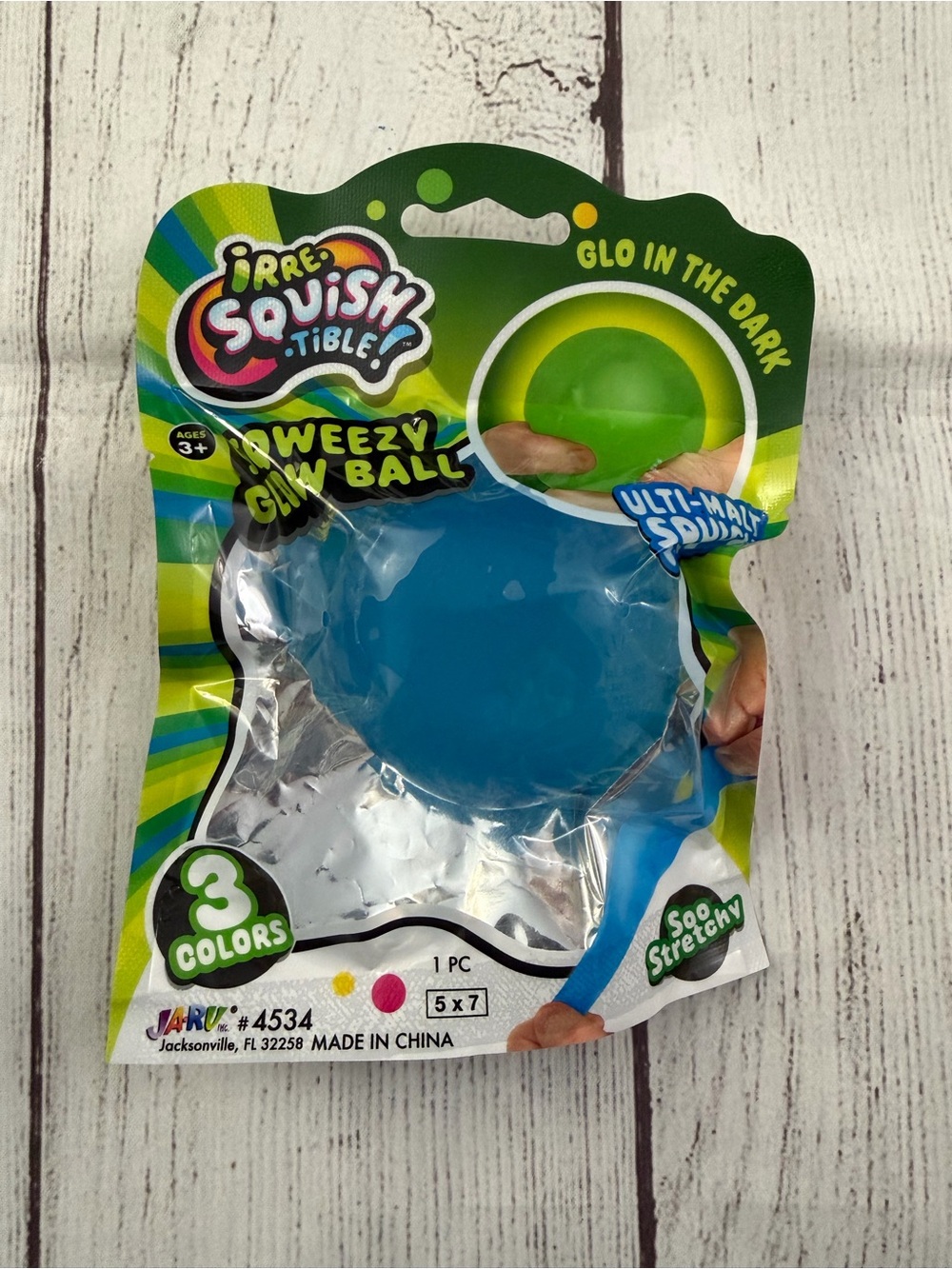 Irre-squish-tible Sqweezy Glow in the Dark Ball Squishy Blue Squeezy Sensory